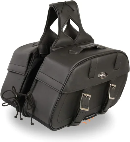 Vista 25 de Milwaukee Leather SH66901ZB - Alforjas medianas de PVC negro con 2 correas, colocación por encima, con ribetes reflectantes - Talla única