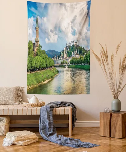 Vista 9 de Ambesonne Tapiz hippie, abrazo de hongos de ensueño y árbol de la vida místico y mandal verde, decoración de tela para colgar en la pared