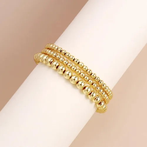 Vista 5 de Elegance 11 diseños - Pulseras de cuentas con bolas chapadas en oro de 14 quilates, elásticas y extensibles, pulseras con cuentas de oro para mujer