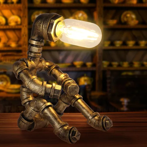 Vista 11 de Lámpara de mesa de guitarra musical, lámpara de mesa robot de guitarra steampunk, lámpara steampunk de guitarras retro, lámpara de robot de tubo