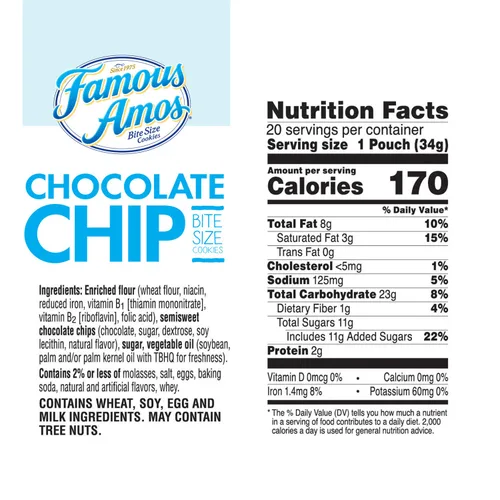 Vista 5 de Famous Amos Galletas de chispas de chocolate tamaño bocado, porción individual, 1.2 onzas (paquete de 20)