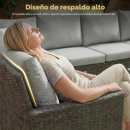 Vista 3 de Wisteria Lane Juego de muebles de patio de 7 piezas, juego de comedor de mimbre con respaldo alto y curvo, para todo tipo de clima, muebles de Gris
