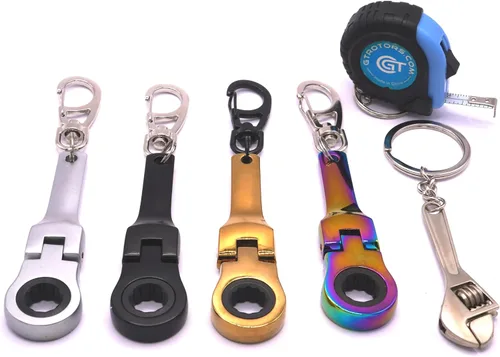 Vista 8 de GT/ Rotors Llave de Carraca Mini de 10mm para Llavero (Bono Gratis: Llavero de Cinta Métrica Mini) (Neo Chrome)