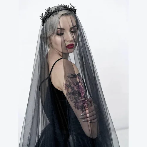 Vista 6 de Velo negro Novias velo de novia velo de novia corto velo de novia de encaje velo de mujer velo de Halloween 2T velo con peine