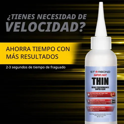 Vista 3 de Starbond Super Fast Thin, Adhesivo de cianoacrilato instantáneo prémium, superpegamento con tapa extra y micropuntas