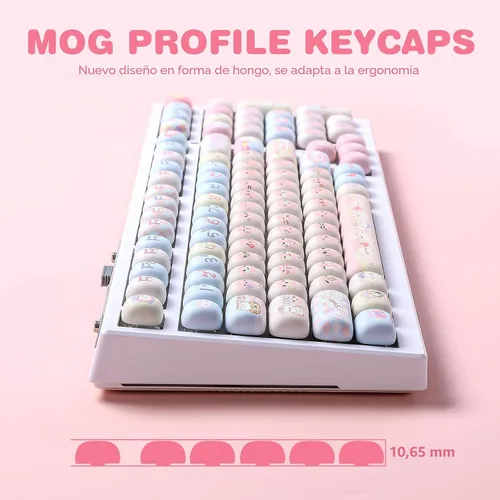 Vista 5 de YUNZII Lindas teclas personalizadas de gatito rosa, 141 teclas de tinte Sub PBT MOG Perfil juego de teclas para teclados mecánicos