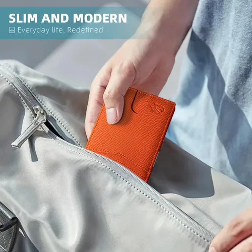 Vista 9 de Zitahli - Carteras delgadas con clip para dinero para hombre, tarjetero minimalista, de cuero, plegable, con bloqueo RFID, cartera de bolsillo