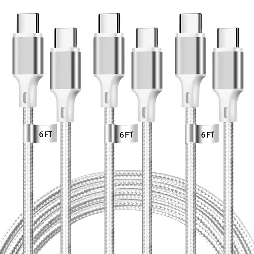 Vista 26 de Cable de carga USB A a USB C, paquete de 5 [3/3/6/6/10 pies] cable de carga rápida tipo C de alta velocidad de datos y transferencia compatible