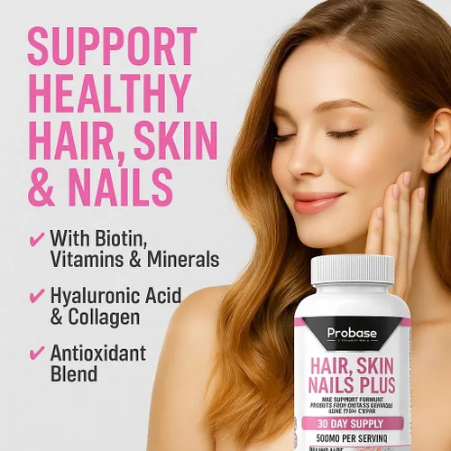 Vista 3 de Probase Nutrition Cabello, piel y uñas más 60 cápsulas de suministro para 30 días