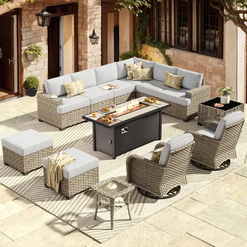 Vista 88 de HOOOWOOO Juego de Muebles Seccionales para Patio al Aire Libre, 6 Piezas Juegos de Conversación de Mimbre Sofá en Forma de L, Sofá Extra Profundo