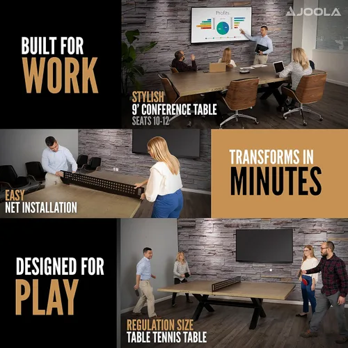 Vista 5 de JOOLA - Mesa de tenis de mesa para exteriores - Mesa de conferencia multiusos, mesa de comedor - Aspecto de madera y concreto, incluye set de red