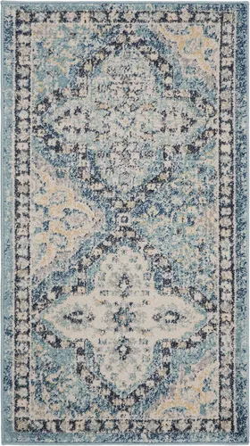 Vista 3 de SAFAVIEH Evoke Collection EVK274C - Alfombra decorativa de 2 pies 2 pulgadas x 4 pies, color azul claro/marfil con diseño de enrejado bohemio que