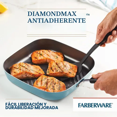 Vista 2 de Farberware Cookstart DiamondMax Sartén/Plancha Cuadrada Profunda Antiadherente, Apta para Lavavajillas, 11 Pulgadas - Aguamarina