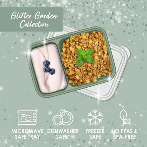 Vista 3 de Bentgo Prep - Contenedores de bocadillos de 2 compartimentos con tapas - Reutilizables, aptos para microondas, duraderos, sin PFAS y BPA, aptos