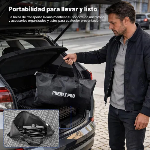 Vista 7 de PHENYX PRO Soporte para micrófono con bandeja grande de 8.7 x 6.3 in, altura de soporte ajustable, clips de micrófono dobles y bolsa de transporte
