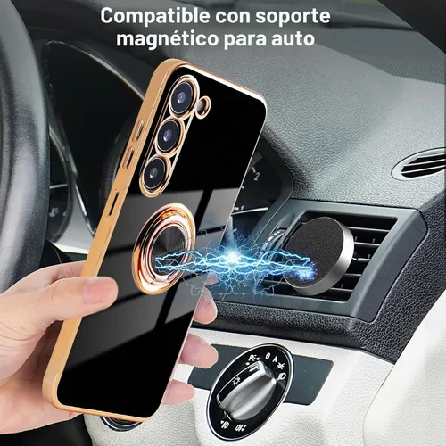 Vista 4 de Funda para Samsung Galaxy S23 con 1 Protector de Pantalla, Soporte de Anillo de Rotación de 360° Integrado con Soporte Magnético, Cubierta Negro