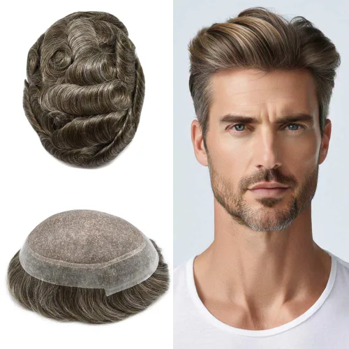 Vista 14 de Toupee For Men Hair Piece Fine Mono Hair System For Men Human Hair Mens Toupee Hair Piece For Men Hair Replacement Protesis Capilar 8x10 Medium