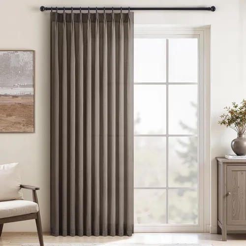 Vista 23 de Topfinel 2 paneles de cortinas plisadas de lino beige y blanco de 63 pulgadas de largo, para dormitorio y sala de estar, cortinas semitransparentes