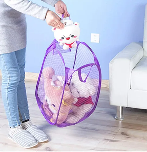 Vista 2 de Cesto portátil de malla pequeña para ropa sucia, plegable, cesta de almacenamiento para ropa de bebé, juguetes para niños, cestas emergentes