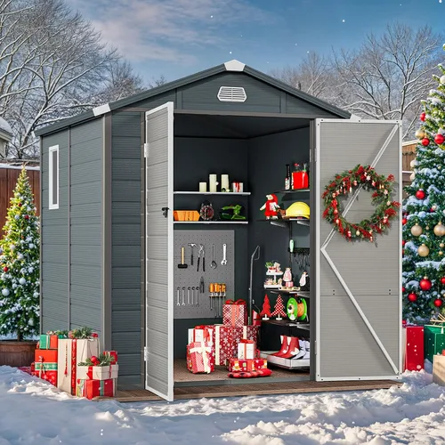 Vista 9 de YITAHOME Cobertizo de herramientas de resina gris claro, 36 pies cúbicos de almacenamiento horizontal impermeable para exteriores, cobertizo