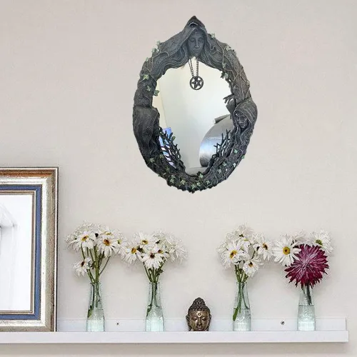 Vista 4 de fenlan Triple Moon Goddess - Espejo de pared con espejo retro puntiagudo
