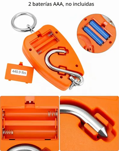Vista 5 de QWORK Báscula de Peso Colgante, Báscula Digital de Grúa de 200kg/440lbs, Báscula para Pesca de Peso de Peces con Carcasa de Aluminio y Pantalla LED