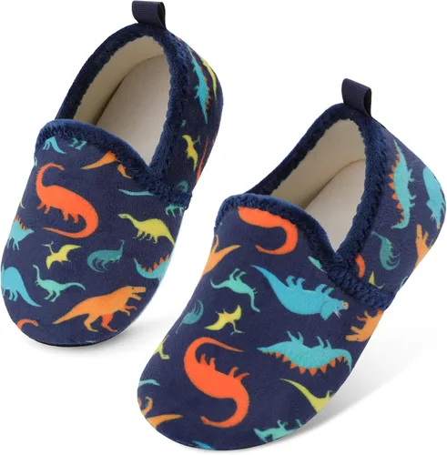 Vista 3 de Scurtain Pantuflas unisex para niños grandes, calcetines de lana artificial con suela de goma antideslizante para niños grandes, niñas y niños