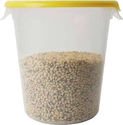Vista 12 de Rubbermaid Productos comerciales Contenedor redondo de plástico para almacenamiento de alimentos con asa, 4 cuartos de galón, amarillo, rango