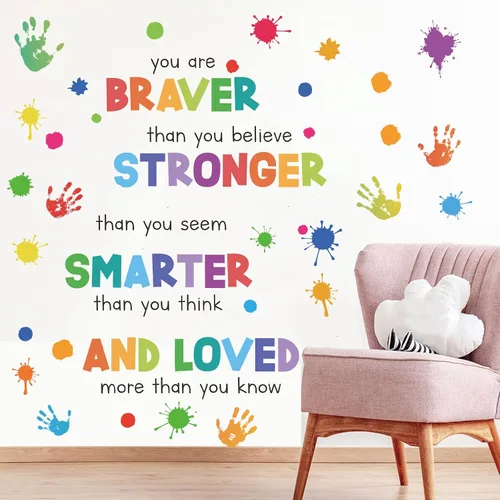 Vista 5 de Calcomanías de pared inspiradoras coloridas para dormitorio de niños, frase motivacional para niños, calcomanías de arte de pared para aula