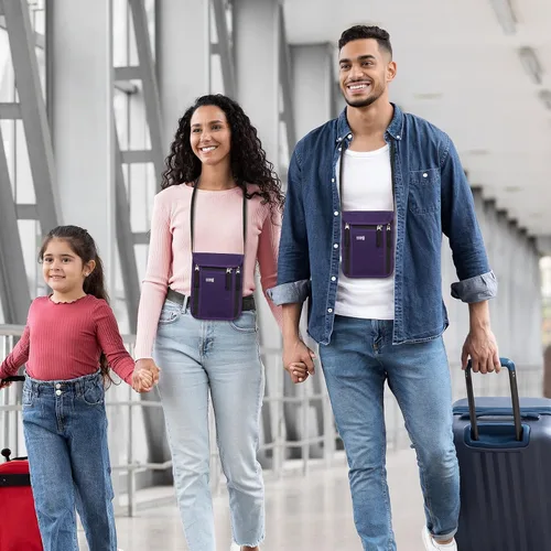 Vista 6 de Bolsa de viaje para el cuello, cartera para pasaporte familiar, funda organizadora con bloqueo RFID