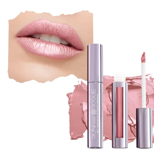 Vista 17 de Runway Rogue Lápiz Labial Líquido de Seda Glam, Lápiz Labial de Larga Duración Rosa Helado-Limonada, ‘Call Sheet