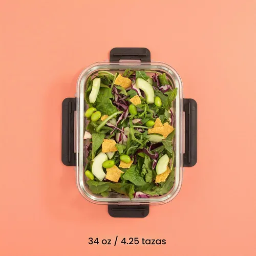 Vista 4 de JoyJolt Recipientes de Vidrio para Almacenamiento de Alimentos con Tapas. Paquete de 5 Recipientes de Vidrio para Preparación de Comidas Negro