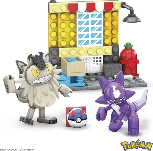 Vista 2 de MEGA Pokémon Figuras de acción de juguete de construcción coleccionable Toxel vs. Meowth Galarian Meowth con gran bola