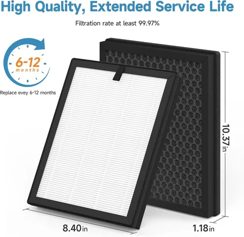 Vista 5 de Paquete de 2 filtros de repuesto HQKJ-180 compatibles con Tailulu HQKJ-180 purificador para filtro de habitación grande, humo, caspa de mascotas
