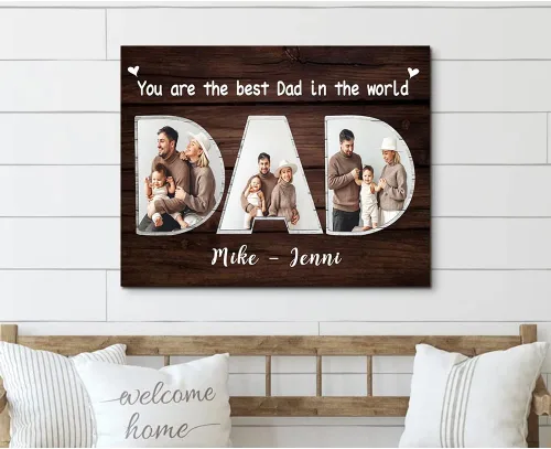 Vista 3 de Lienzo personalizado para papá – You Are The Best Dad in the World Wall Art, regalo del día del padre, collage de fotos personalizado, regalo