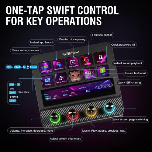 Vista 2 de Teclado Macro, Controlador de Deck de Transmisión, Mesa de Sonido con Teclas Programables, Teclado de Accesos Rápidos USB para Juego en Streaming