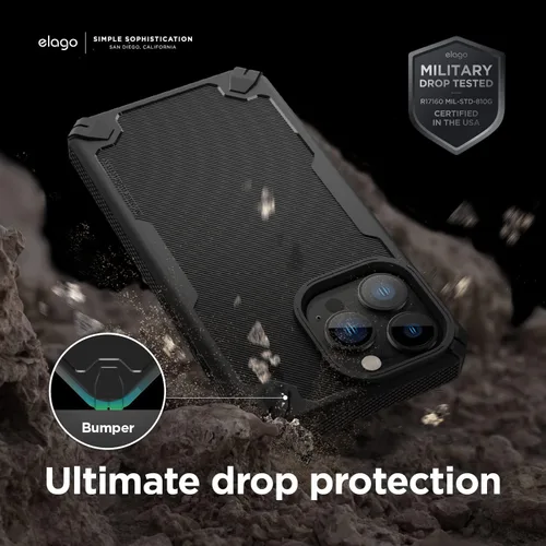 Vista 4 de elago Armor - Funda compatible con iPhone 13 Pro Max (6.7 pulgadas), funda protectora resistente, funda de TPU premium, textura de fibra de carbono
