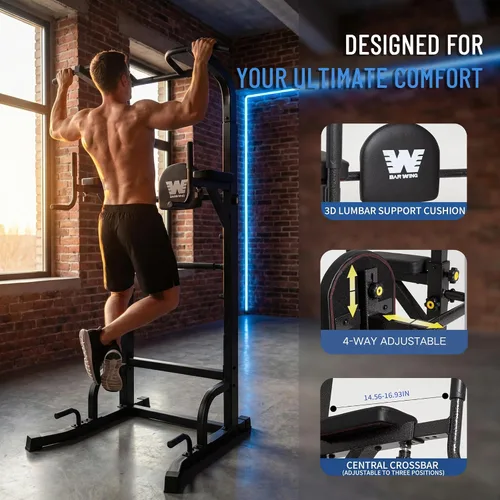 Vista 6 de BARWING Power Tower - Estación de barra de dominadas de altura ajustable para gimnasio en casa, equipo de entrenamiento de fuerza, 550 libras