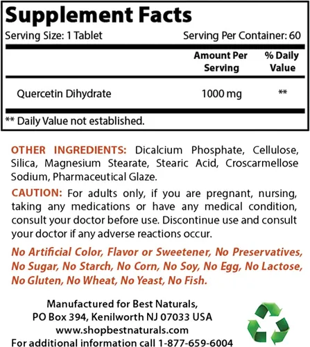 Vista 2 de Best Naturals Quercetina 1000 mg Tableta - Salud Inmune - 60