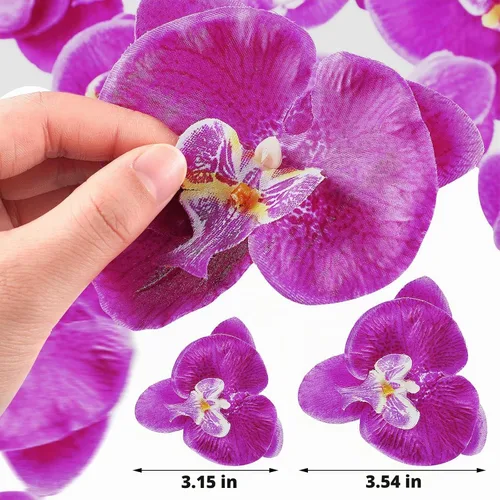 Vista 2 de Janinka - 80 cabezas de orquídeas falsas de seda Phalaenopsis para Morado oscuro