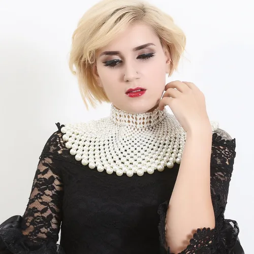 Vista 2 de Fine Fashion Collar de perlas egipcias hecho a mano con peto de cuentas para mujer, accesorios de gargantilla, Perla sintética