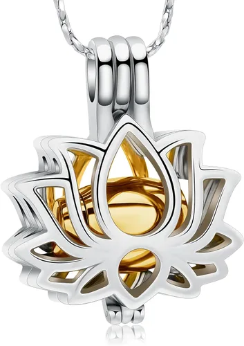 Vista 23 de Imrsanl Joyería de cremación para cenizas – Collar con colgante de cenizas de flor de loto con mini urna de recuerdo, joyería conmemorativa