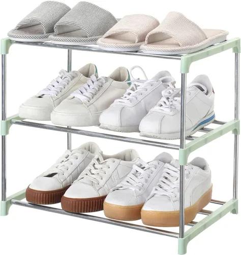 Vista 9 de Jucaifu - Estante pequeño apilable para zapatos, ahorro de espacio para entrada, pasillo y armario, organizador y almacenamiento (3 niveles, negro)