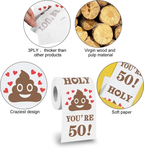 Vista 3 de Papel higiénico de 50 cumpleaños para hombres y mujeres, divertido regalo de broma de 50 cumpleaños, papel higiénico novedoso, regalo