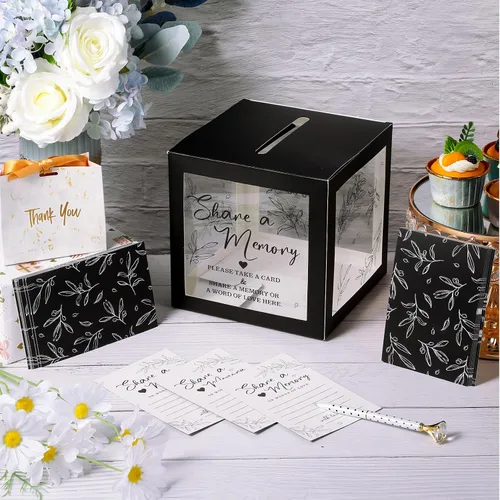 Vista 5 de Pajean - 50 tarjetas de memoria para celebrar la vida, caja de tarjetas con ventanas transparentes, caja de memoria para funeral, boda, cumpleaños