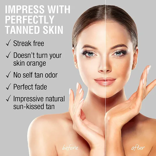 Vista 2 de Suero bronceador facial y aceite seco autobronceador con ácido hialurónico y aceites orgánicos, autobronceadores más vendidos para un brillo dorado