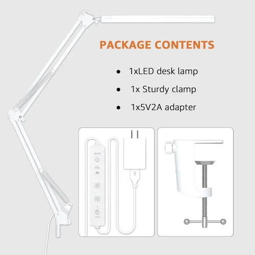 Vista 9 de TROPICALTREE Lámpara de escritorio LED para oficina en casa, con abrazadera y 3 modos de luz Lámpara de 14W con brillo ajustable de 5000K