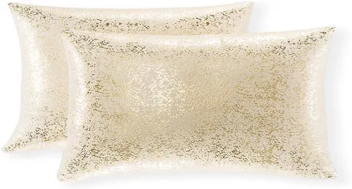 Vista 57 de Xinrjojo Juego de 2 almohadas brillantes en negro y dorado, almohadas suaves y brillantes decorativas, juego de fundas de almohada cuadradas negras