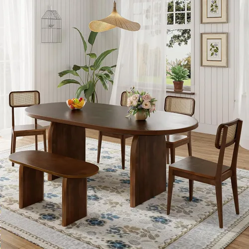 Vista 17 de JIVOIT Farmhouse 6 Piece Dining Table Set, Counter Height Table Set with 4 Chairs and a Bench, Rubber Wood Expandable Bar Table Set with Rivet Gris-3