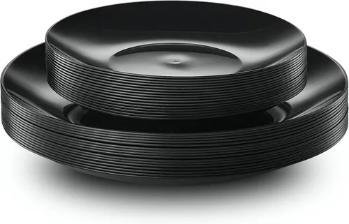 Vista 6 de Plasticpro - Juego de platos combinados de 32 piezas que incluye platos de 16 a 7 pulgadas y platos de 16 a 10 pulgadas de plástico negro